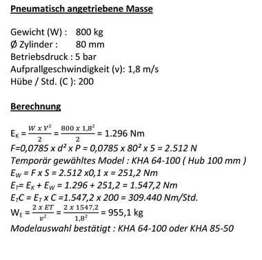 Zu sehen ist eine Berechnung eines Industriestossd