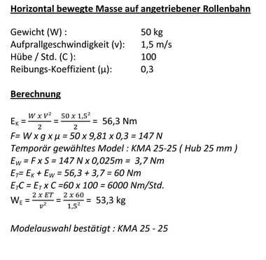 Zu sehen ist eine Berechnung eines Industriestossd